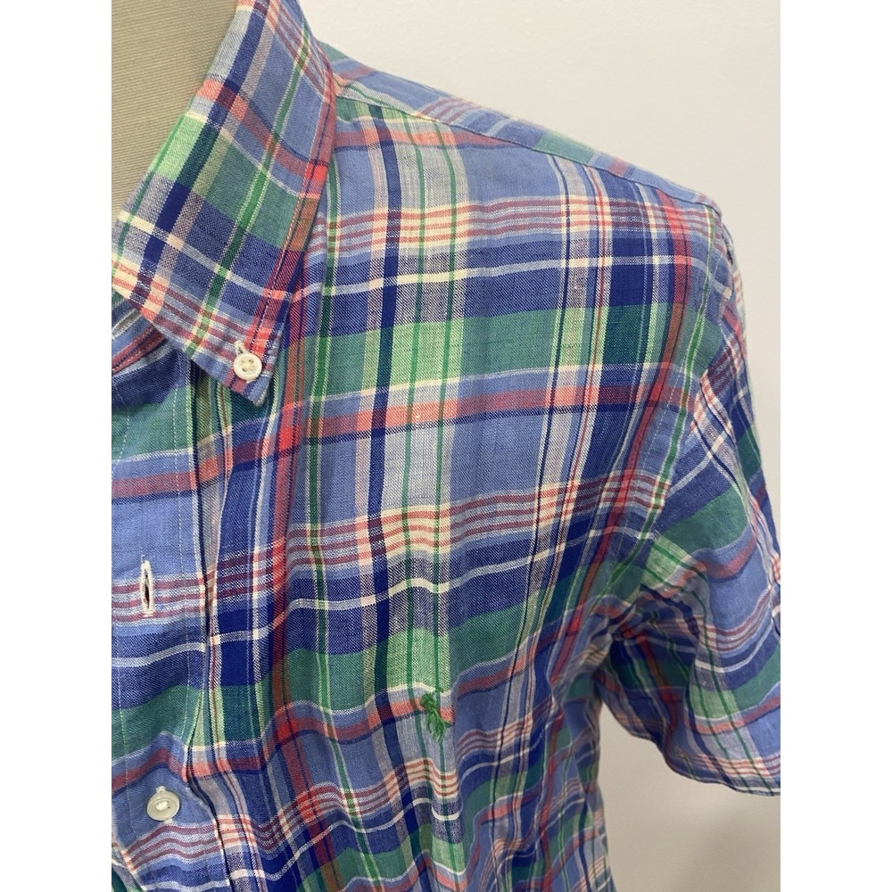 Ralph Lauren mens linen shirt button down Madras Plaid Colorful SZ Large Preppy - Picture 4 of 15